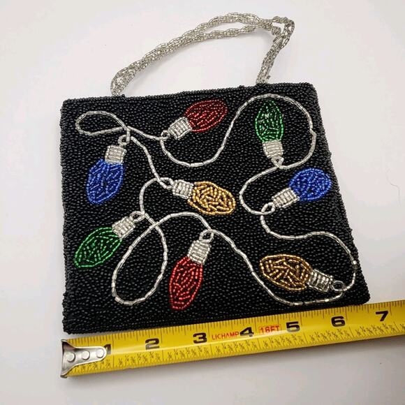 Inge Christopher Beaded Christmas Lights Purse Black Holiday Mini Bag Vintage - Picture 5 of 14